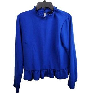 Code X Mode Nordstorm Womens Blouse Top XL Blue Ruffle Long Sleeve Feminine